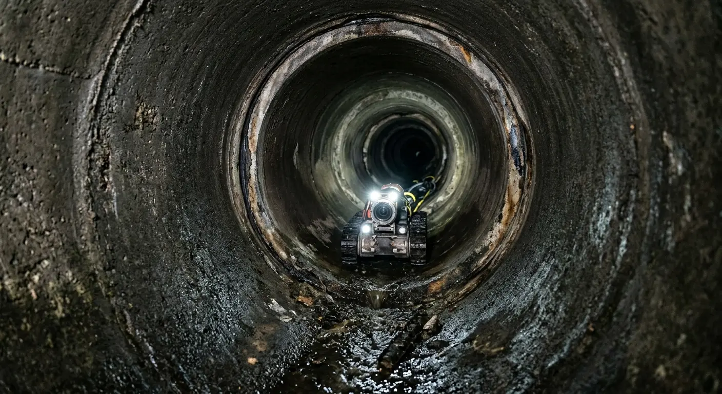 Robotic sewer camera inspecting pipe interior for Drain Snake Service in White Plains